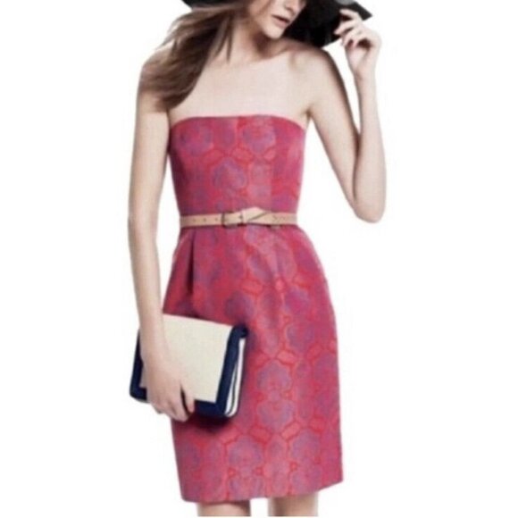 J.Crew Ella Dress In Medallion Paisley Print Size 4 Strapless Red / Purple Zip - Picture 1 of 9